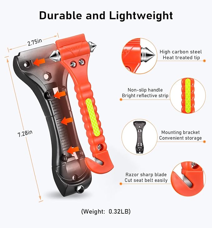 Car Safety Hammer 10 Pack, Car Emergency Escape Tool Car Window Glass Breaker and Seat Belt Cutter with Light Reflective Tape