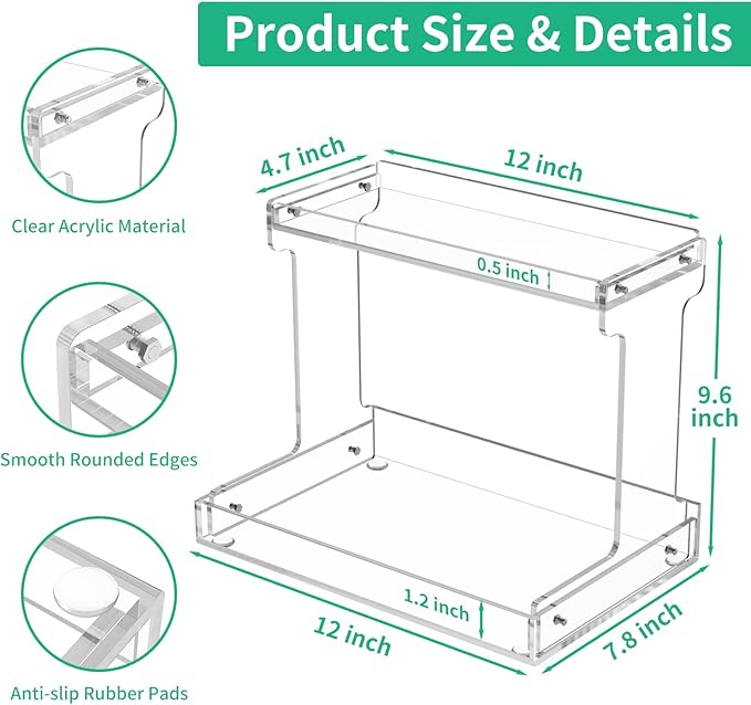 NPPLUS Bathroom Countertop Organizer, 2-Tier Clear Acrylic Counter Storage Shelf for Bathroom Counter Organizer, Clear Makeup