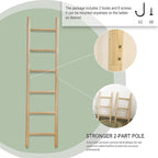 Wooden Blanket Ladder - 76in Natural & Motley Wood - Leaning Wall Decor for Bedroom, Bathroom, Living Room - Rustic Quilt Hol