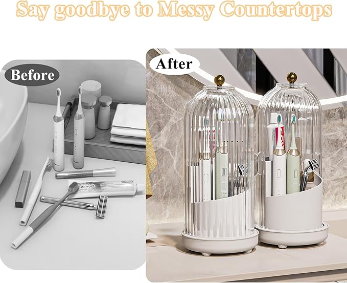 Toothbrush Holders with Cover, Drainage Rotating Electric Toothbrush Organizer, 3 Slots Tooth Brush Holder for Bathroom Count