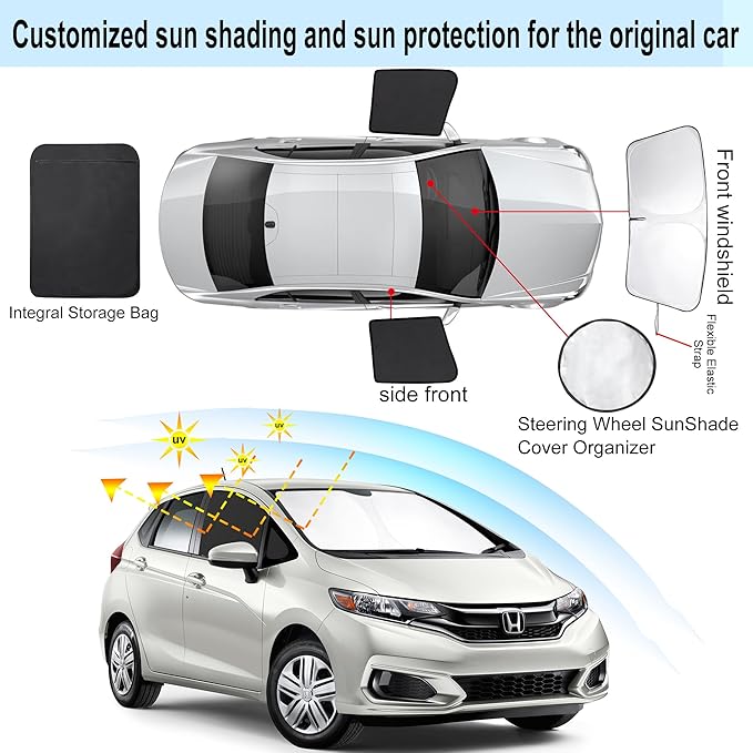 3PCS Car Window Shades Front Windshield Sun Shade Foldable Window Shade Custom Fit for 2015-2020 2016+Honda Fit Accessories Car Shades for Front Windows Anti-UV Rays Block Heat
