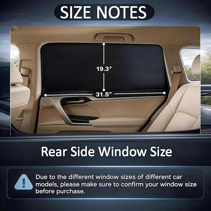 XCBYT Blackout Car Window Shades for Rear Side Windows, 2 Pack Magnetic Sun Shades for Baby Sleep, UV Protection & Heat Reduction, Back Seat Privacy Covers for Travel & Naps