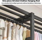 Portable Foldable Wardrobe Closet with Cover, Metal Clothing Rack with Hanging Rods, Space-Saving Storage Organizer for Bedro