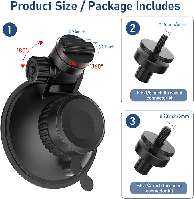 Dash Cam Mount, Suction Cup Mount,Windshield and Dashboard Suction Cup Mount Camera Mount,For ROVE R2-4K,CHORTAU Dash Cam,Screw Connectors Are Suitable For Most Dash Cam, DVR, GPS and Sports Camera