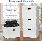 Graciadeco Large 17" 36 Quart Collapsible Stackable Storage Bins with Lids, 5 Packs White Linen Fabric Closet Boxes with Lids