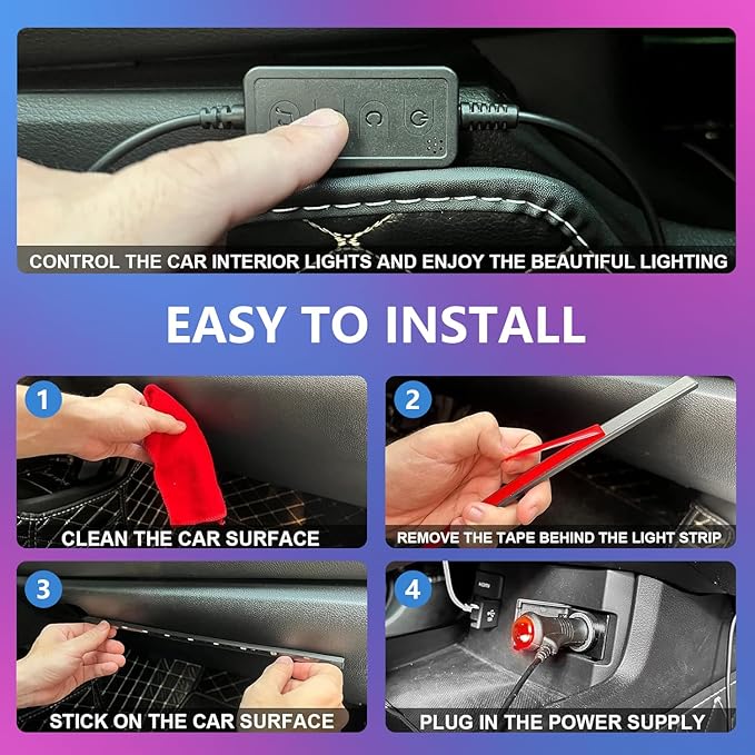 Led Car Lights Interior,Ambient Lighting Car Interior,Footwell Lighting for Car,APP Control 16 Million Colors Music Sync,DIY Mode Multicolor LED Interior Lights for Cars,Trucks,SUVs,12V Power
