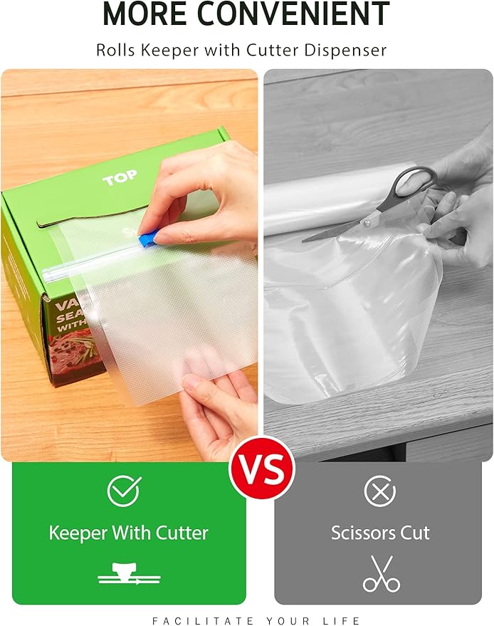 Syntus 6" x 100' Food Vacuum Seal Roll Keeper with Cutter Dispenser, Commercial Grade Vacuum Sealer Bag Rolls, BPA Free Food 