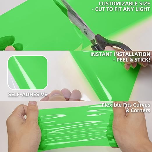 Lypumso Color Transform Light Filters, DIY Self Adhesive Car Light Tint Repair Tape for Headlight Fog Tail Lights, Transparent Outdoor Lights Window Home Decor Vinyl Wrap Film (Green, 4in x 20ft)
