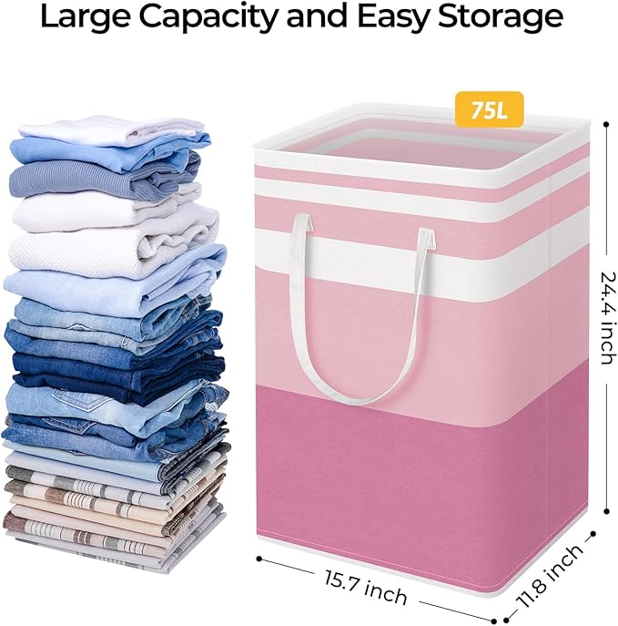 HomeHacks 2 Pack Large Laundry Baskets, Waterproof, Freestanding Laundry Hampers, Collapsible Clothes Hamper with Reinforced 