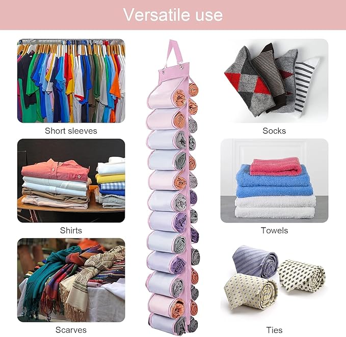 DHSFKBE Legging Organizer Storage, Shirt Organizer, Foldable Hanging Closet Organizer Storage with 26 Roll Independent Compar