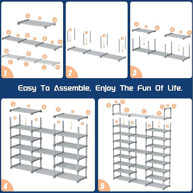 Mavivegue 9 Tiers Tall Shoe Organizer - Vertical Shoe Shelf for 50-55 Pairs, Stackable Racks for Entryway, Closet, Garage - G