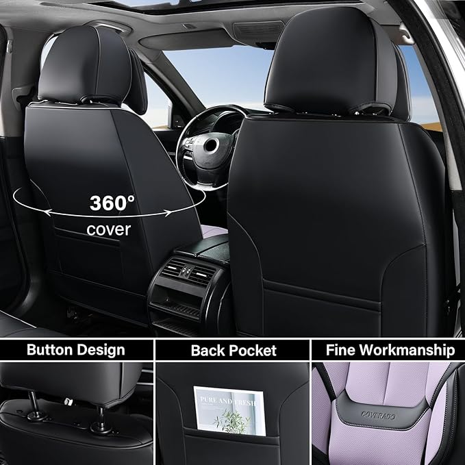 Coverado Universal Seat Covers Front, 2-Pack Universal Seat Covers for Cars, Waterproof Nappa Leather Car Seat Covers with He