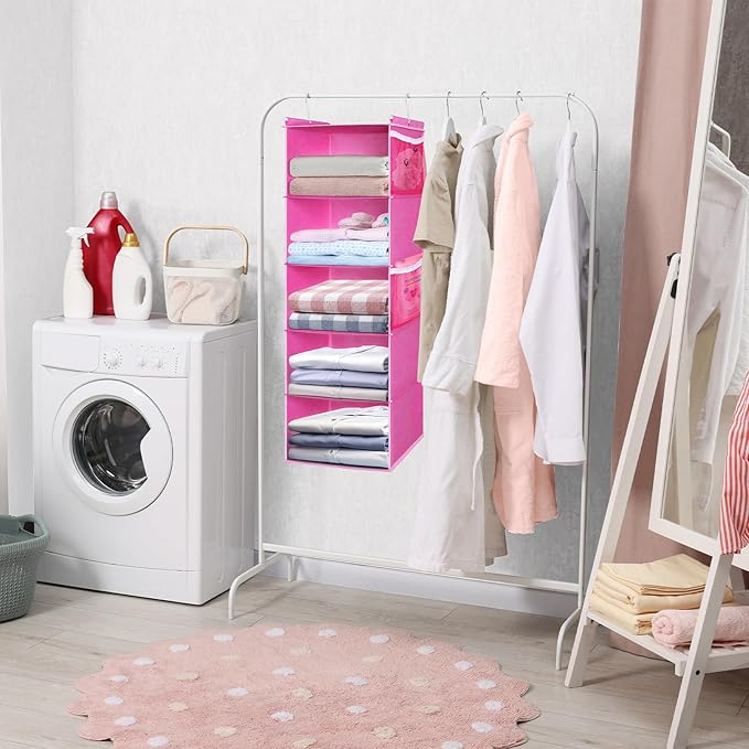 MAX Houser 5-Shelf Hanging Closet Organizer, Hanging Storage Shelves with 4 Side Pockets Space-Saving for Bedroom, Foldable (