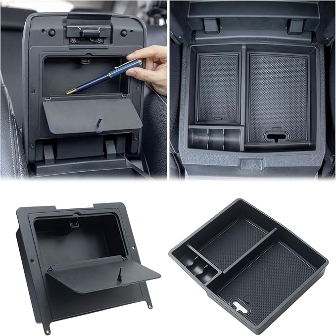 JKCOVER 2PCS Center Console Hidden Box Organizer Tray Compatible with 2024 2025 2026 Toyota Tacoma Accessories Armrest Secret Compartment And Armrest Tray Organizer