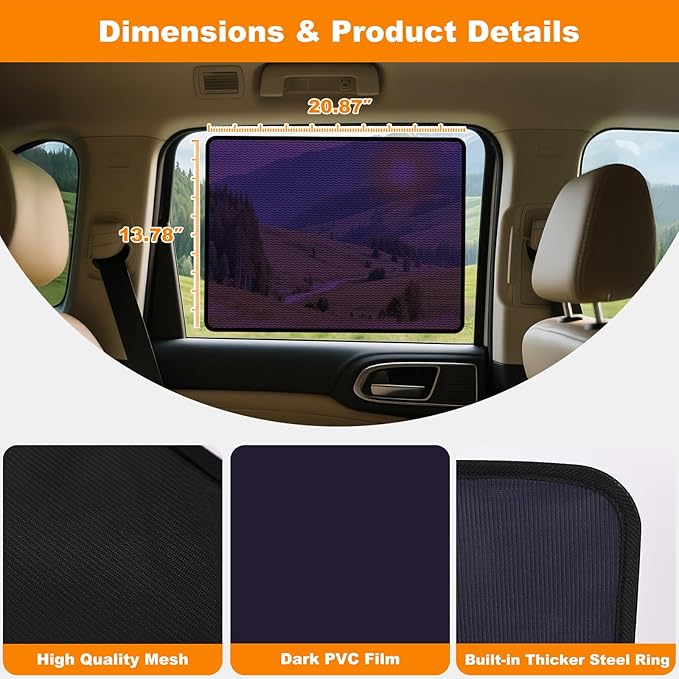 Square Baby Car Window Shades for Rear Side Windows - 2 Pack Easy Stick Rear Side Window Sun Shade That Stay in Place, Glare & UV Blocker Car Window Covers, Privacy Enhancer (20.87" x 13.78")