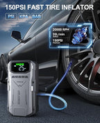 Jump Starter with Air Compressor, 4000A Portable Car Battery Charger Jump Box, 150PSI Tire Inflator and Battery Jumper Pack