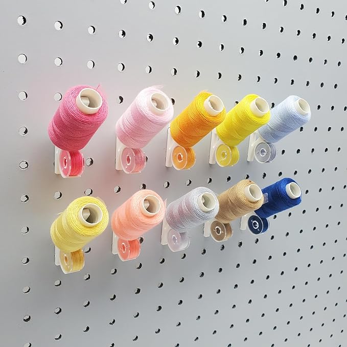 'Just Hanging Pegboards' 1/4" Pegboard Angled Thread-Bobbin Storage Hook, Compatible with 1/4" Pegboards. Sewing Organization