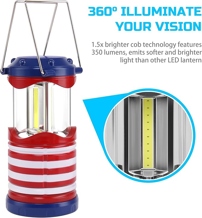Lichamp LED Camping Lantern, 4 Pack Battery Powered Flashlight for Power Outages, Portable Collapsible Hanging Light Essentia