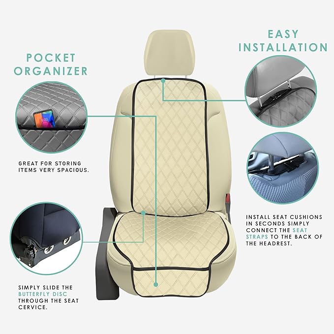 FH Group Car Seat Cushion – Neosupreme Single Front Seat Cover with Front Pockets, Airbag Compatible, Universal Fit Car Seat 
