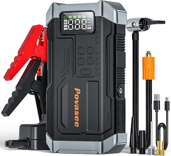 [2026NEW Model] 5000A Jump Starter with Air Compressor,Car Jumper Starter Portable with 150PSI Tire Inflator 12V Jump Box