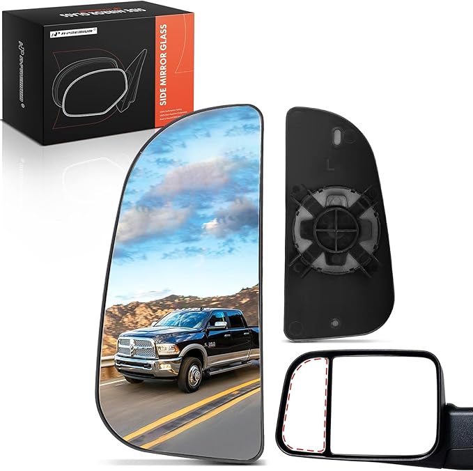 A-Premium Left Driver Side Lower Mirror Glass - Compatible with 2009-2024 Dodge Ram 1500 2500 3500 - Towing Mirror Convex with Rear Mounting Bracket, Replace# 68067731AA