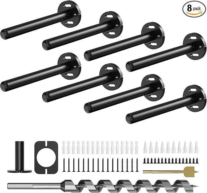 8pcs Wall Shelf Brackets Heavy Duty Floating Shelf Bracket Hidden,Invisible Black Shelving Brackets Decorative Floating Shelf