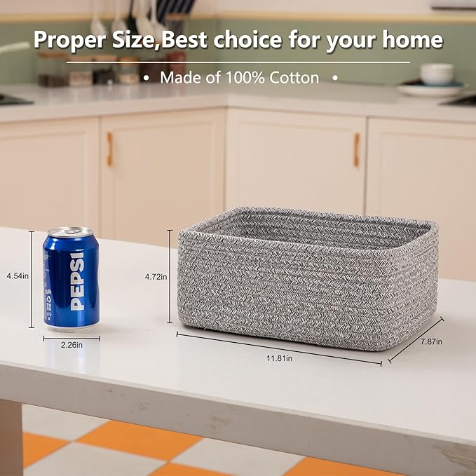 OIASKET 4 Pack Small Storage Shelf Baskets for Organizing, Mini Woven Rope Storage Bins for Towels, Cute Decorative Closet Or