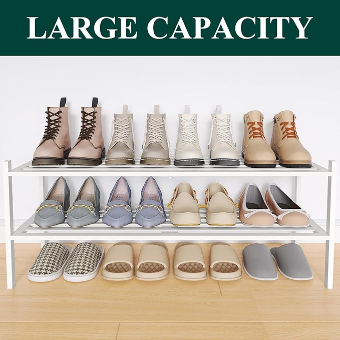 Smiry Long Bamboo Shoe Rack 2-Tier, Stackable Wooden Shoe Organizer for Entryway & Closet, Free Standing Wood Shoe Storage Sh