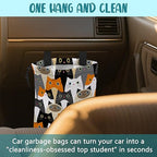 Car Trash Bag Cute Cartoon Cats Leak-Proof Waterproof Car Garbage Bag with Drawstring Foldable Canvas Trash Bin with Adjustable Buckle for Car Accessories, Travelling, Camping