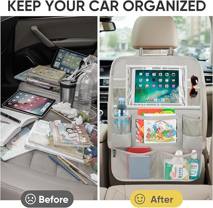 BALEINE Backseat Car Organizer, Back Seat Car Organizers and Storage, Kick Mats Back Seat Protector, Travel Accessories for Most Automotive (2 Pack, Beige)