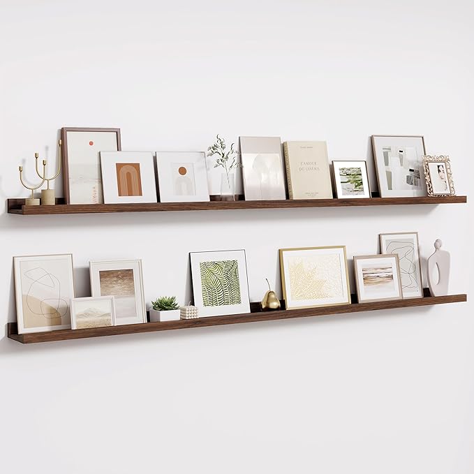Fun Memories Long Wall Shelves Set of 2-72 Inch Floating Shelves for Wall - Picture Ledge Shelf with Lip for Storage - Wall -