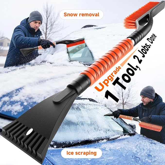 DMJN [2026 Upgraded 27'' Snow Brush and Ice Scrapers for Car Windshield [One-Wipe Clean] Detachable Snow Brush for Car with Ergonomic Foam Grip for Cars, Trucks, SUVs