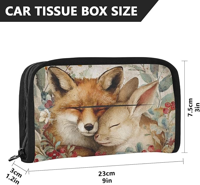 Car Tissue Holder Car Visor Organizer Tissue Box Holder for Car Sun Visor Organizer with Car Vehicle Accessories Essentials Interior for Women Men Fox Bunny Holly Fruit Beige