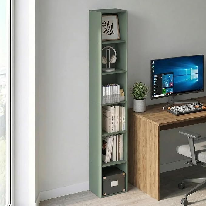 Furinno LUDER Book Shelf, 6-Tier Tall Modern Bookshelf, Bookcase with Open Shelving, Floor Standing Shelves, 9.3 x 12 x 71, f