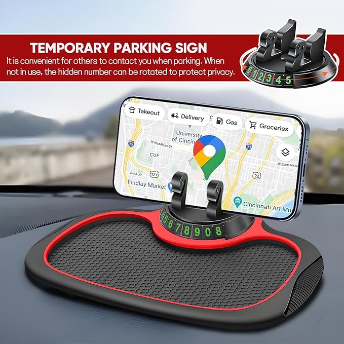 Wuyaoyao Multifunction Car Anti-Slip Mat Auto Phone Holder, PVC Car Dashboard Non-Slip Pad Phone Mount with Temporary Parking