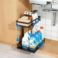 Under Sink Organizer, Dual-Rail Ball-Bearing, Under Kitchen Sink Organizer, 6-Level Adjustable, Under Cabinet Organizer, No-D