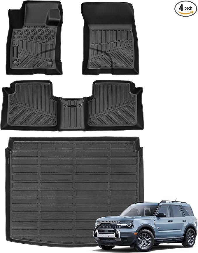 All Weather Floor Mats Cargo Liner for Ford Bronco Sport 2026 2025-2021,TPE Full Set Carpets Trunk Mat for Base Big Bend Badlands Accessories (ONLY for Sport),4pcs