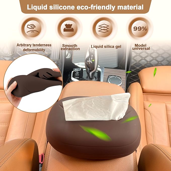 Car Tissue Holder,Silicone Tissue Box Cover with Adjustable Strap,Car Tissue Box Organizer for Backseat, Center Console and Sun Visor(7.4 * 5.1 * 2.5in)