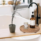 Round Decorative Tray Wood Bathroom Counter Organizer Farmhouse Kitchen Decor Wooden Riser for Soap Dish, Perfume, Candle, Sp