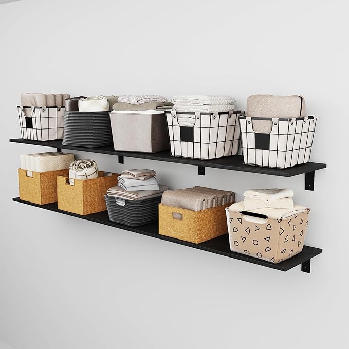 Floating Shelf Board for Wall 5/8" – 1 Pack Board Only, No Brackets – 72"L x 10"W x 0.6"T Black Melamine Wood Floating Shelve