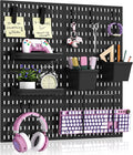 AKTOP Peg Board Wall Organizer 4-Pack – 12"x12" Black Pegboard Combination Kit with 13 Accessories for Wall, Plastic Peg Boar