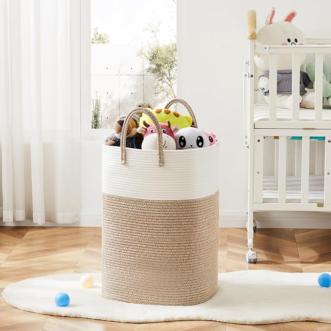 Laundry Basket,Woven Cotton Rope Laundry Hamper,Versatile Storage for Dirty Clothes,Baby Toys,and Blankets in Bathroom, Nurse