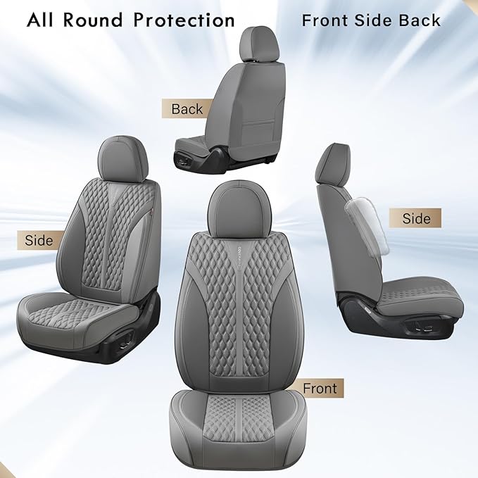Coverado Leather Seat Covers, Car Seat Covers Full Set, Waterproof Seat Covers 5 Seats, Front and Back Car Seat Protector, Gr