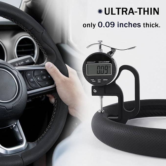 3-Piece Leather Steering Wheel Cover, Custom Fit for Jeep Wrangler 2018-2026 Gladiator 2020-2026,Quick Install Ultra-Thin & Non-Slip,Interior Car Accessories for Men Women(Black Hole)