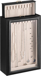 Lolalet Necklace Organizer Box, Jewelry Storage Box with Clear Window for Necklaces Bracelets, Tangle-Free Necklace Display C