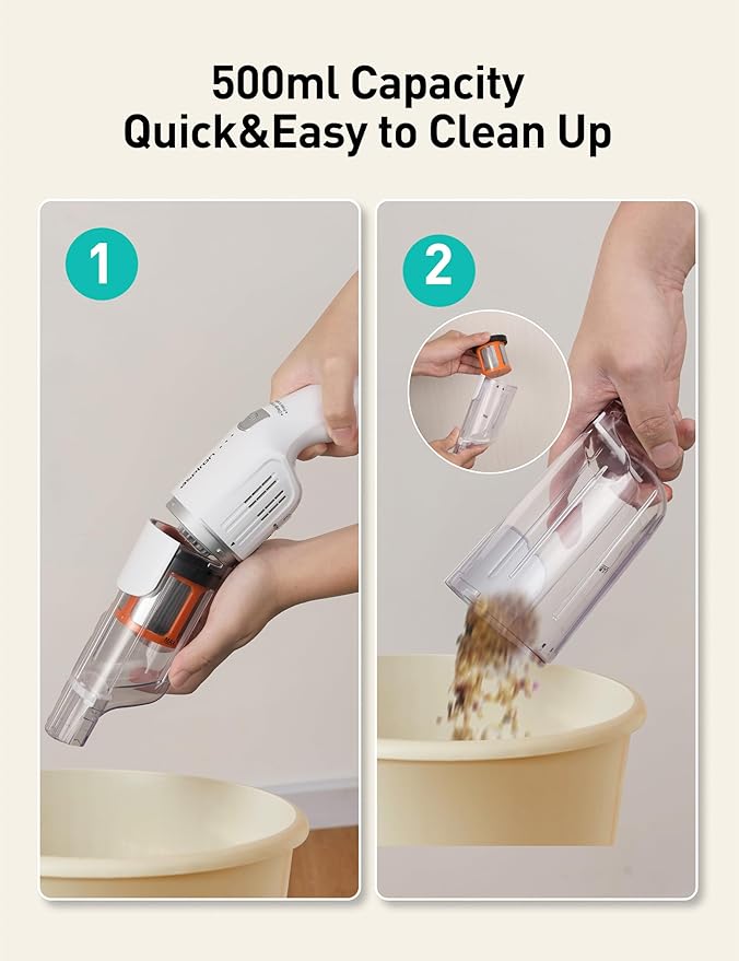 Aspiron Cordless Handheld Vacuum, 24KPA Powerful Car Vacuum, 2-Speed, 2 Charging Methods, Wireless Charger, Ergonomic Handle,