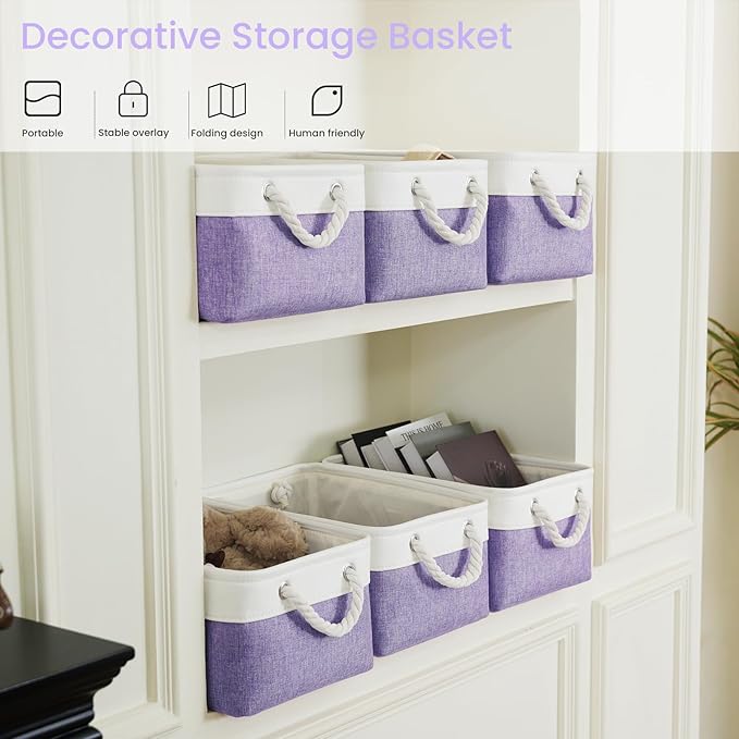 Storage Baskets for Shelves 13.8x9.8x6.7 Inch, Foldable Fabric Storage Bins with Handles, Small Storage Baskets for Organizin