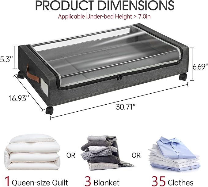 Yecaye 4 Pack Under Bed Storage with Wheels