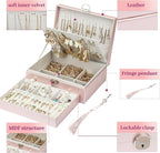 BOOVO Earring Jewelry Box For Women Girl Stud Organizer, 4 Layers Girl Jewelry Organizer Box With Lock Earring Holder Organiz
