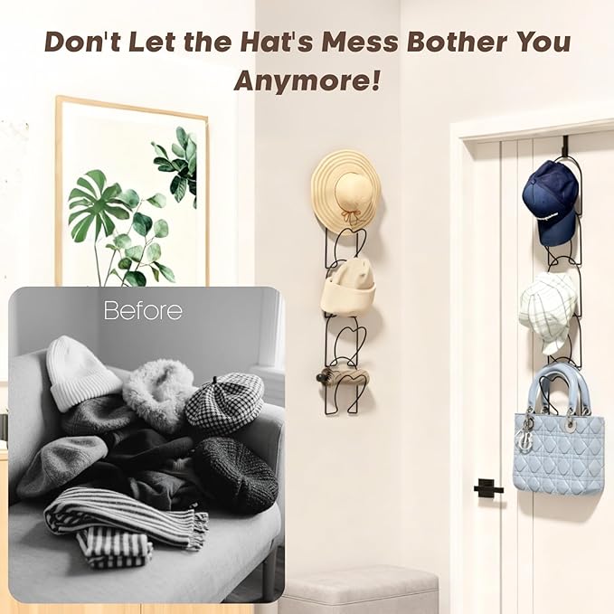 LINFIDITE 10 Pack Hat Rack for wall hat organizer for baseball caps Over Door cap hat hook storage holder hanger display Clos